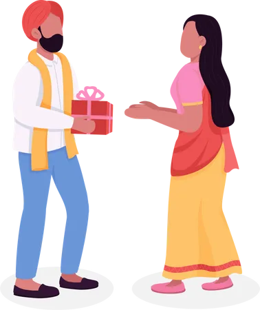 Casal comemorando o diwali  Ilustração