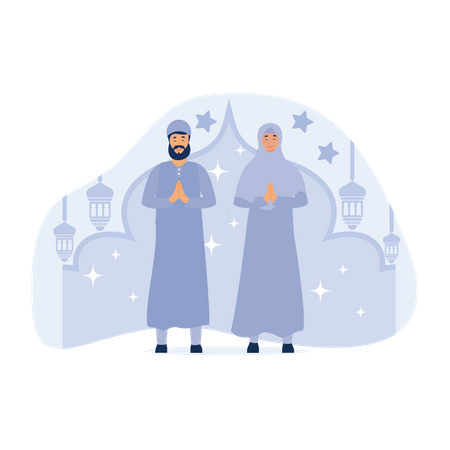 Casal comemorando o eid al fitr  Ilustração