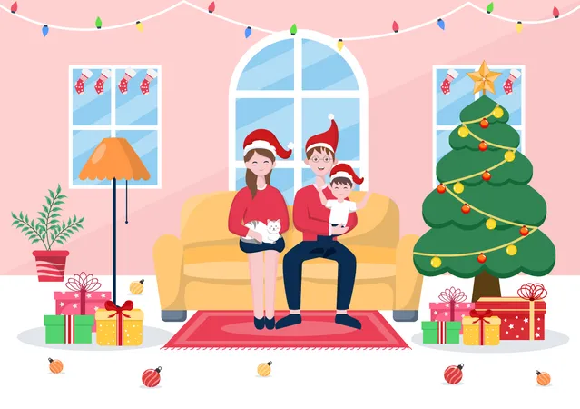 Casal comemorando o Natal  Ilustração