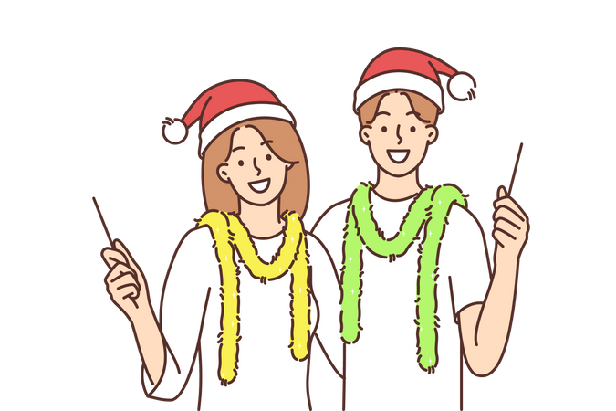 Casal comemora o natal  Ilustração