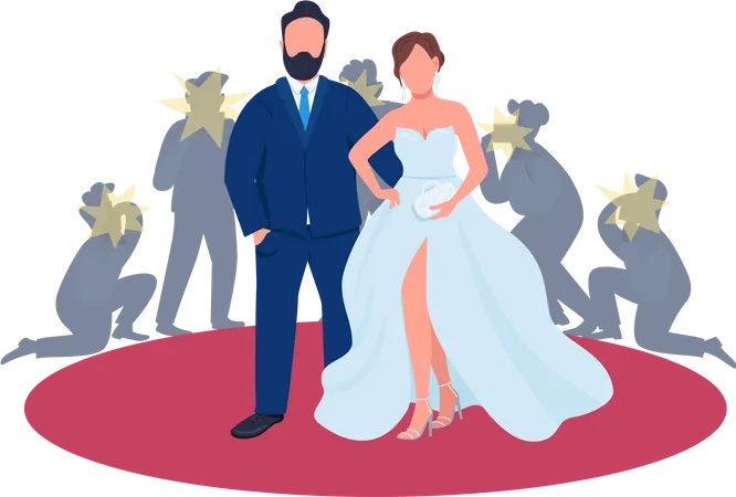 Casal de celebridades no tapete vermelho  Ilustração