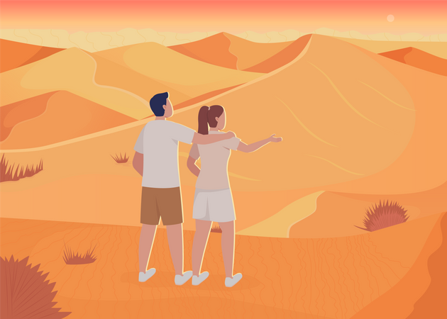 Casal cercado por dunas de areia  Ilustração