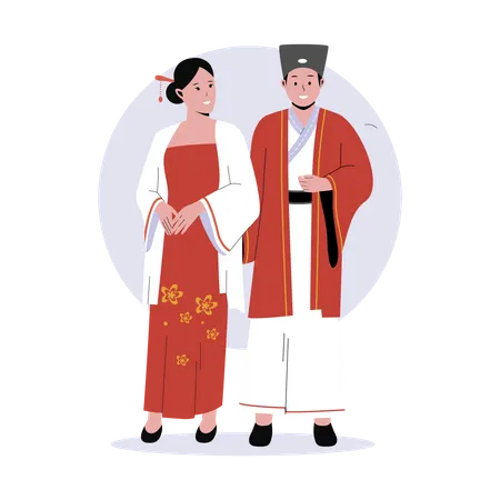 Casal Chinês  Ilustração