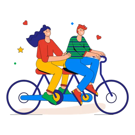 Casal andando de bicicleta juntos  Ilustração