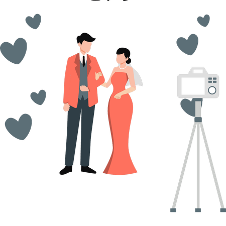 Casal clicando em fotos de casamento  Ilustração