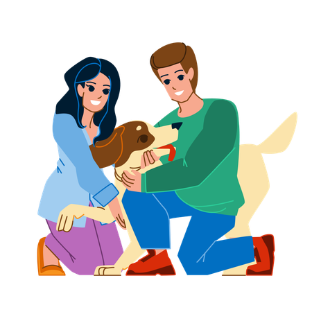 Casal com cachorro  Ilustração