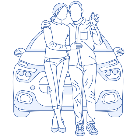 Casal com carro novo  Ilustração