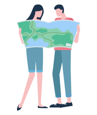 Casal com mapa  Ilustração