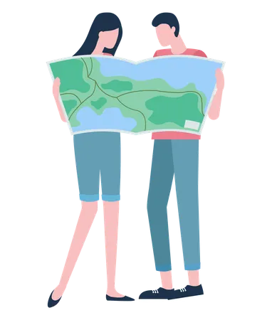 Casal com mapa  Ilustração