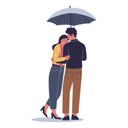 Casal de proteção contra chuva com guarda-chuva  Ilustração