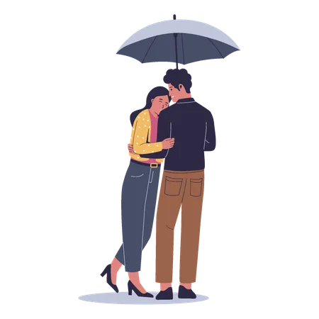 Casal de proteção contra chuva com guarda-chuva  Ilustração