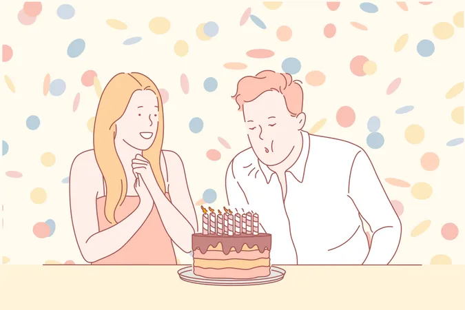 Casal comemora aniversário  Ilustração