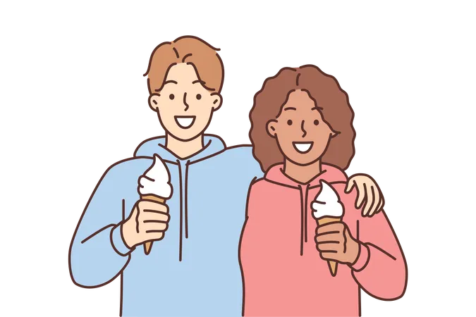 Casal comendo casquinha de sorvete  Ilustração