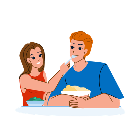 Casal comendo comida  Ilustração
