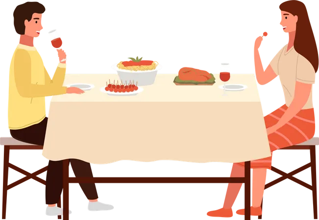 Casal comendo comida italiana  Ilustração