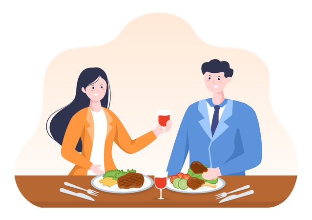 Casal comendo comida saudável  Ilustração
