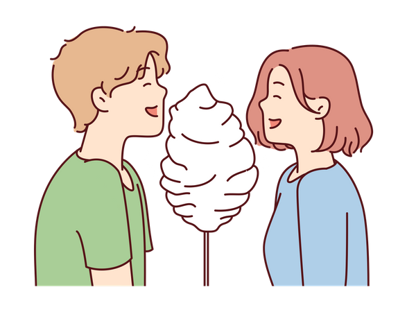 Casal comendo algodão doce  Ilustração
