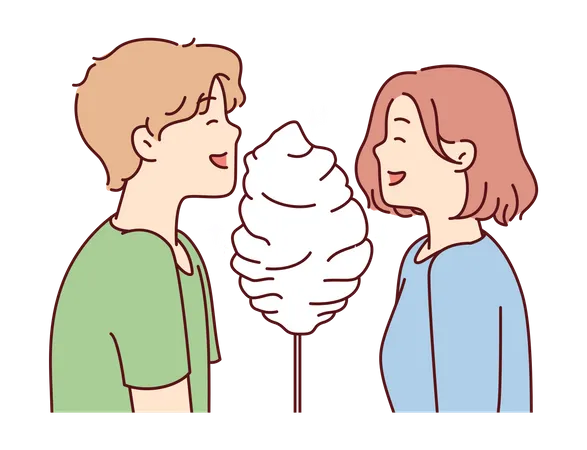 Casal comendo algodão doce  Ilustração