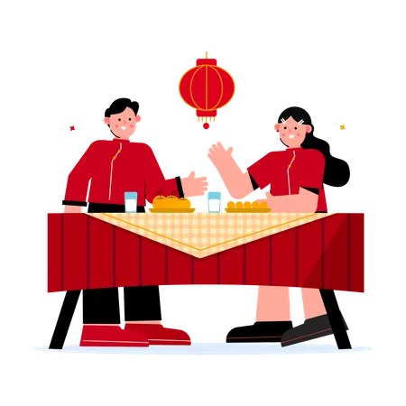 Casal comendo juntos  Ilustração