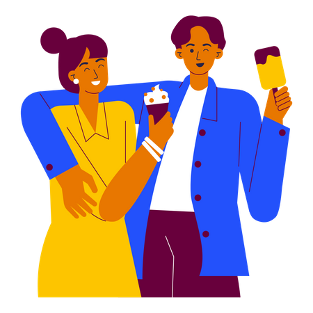 Casal tomando sorvete  Ilustração