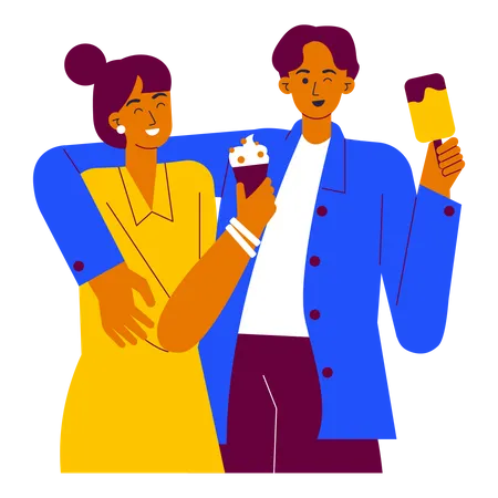 Casal tomando sorvete  Ilustração