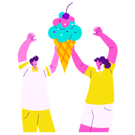 Casal tomando sorvete  Ilustração