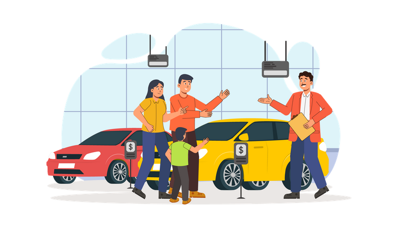 Casal comprando carro  Ilustração