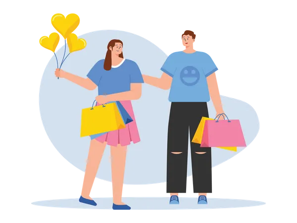 Casal fazendo compras juntos  Ilustração