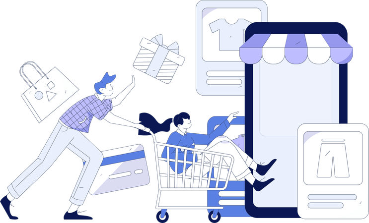 Casal fazendo compras on-line  Illustration