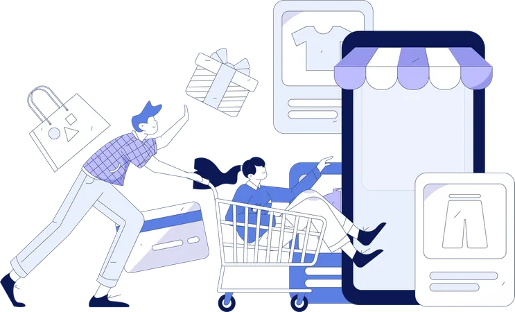 Casal fazendo compras on-line  Illustration