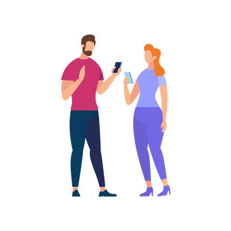 Casal se comunicando segurando smartphone  Ilustração