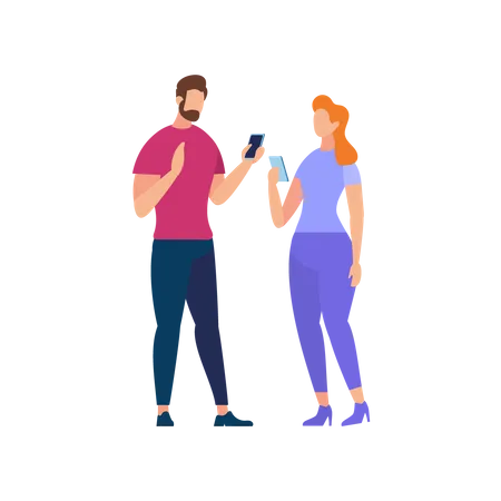 Casal se comunicando segurando smartphone  Ilustração