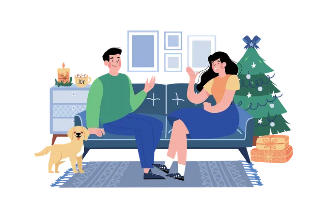Casal Conversa Sobre Desejos De Natal Ilustração