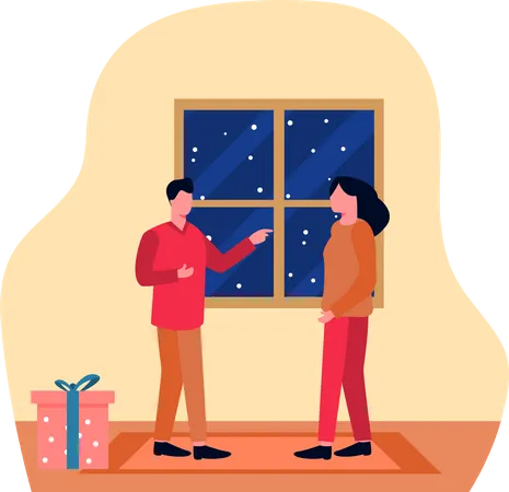 Casal conversando durante o Natal  Ilustração