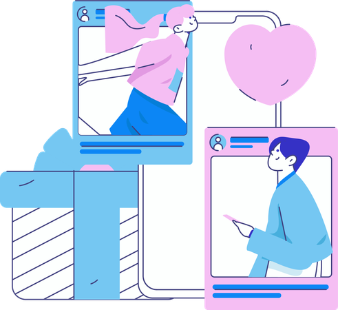 Casal conversando em aplicativo de namoro  Ilustração