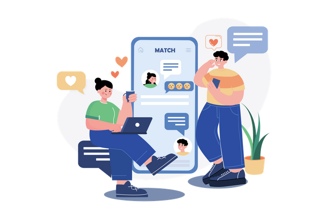 Casal conversando em aplicativo de namoro  Illustration