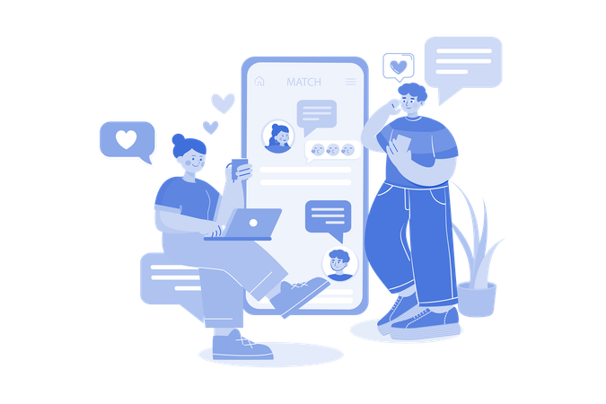 Casal conversando em aplicativo de namoro  Illustration