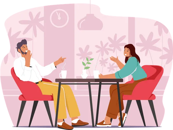 Casal conversando enquanto está sentado no restaurante  Ilustração