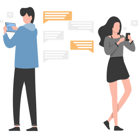 Casal conversando nas redes sociais  Ilustração
