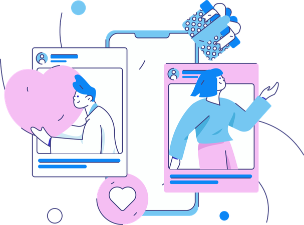 Casal conversando nas redes sociais  Ilustração