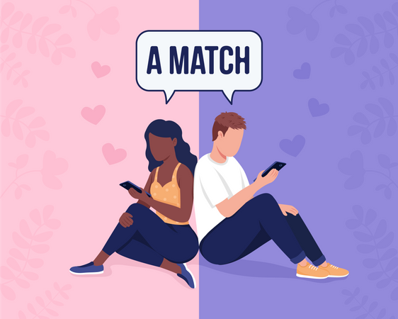 Casal conversando em aplicativo de namoro online  Ilustração