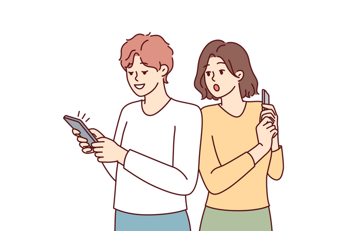 Casal falando no celular  Ilustração