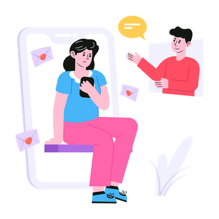 Casal conversando em aplicativo de namoro  Ilustração