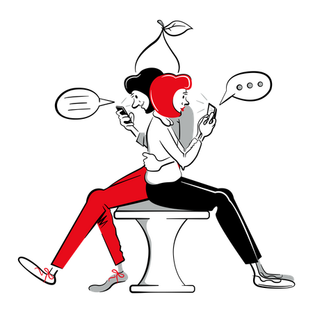 Casal conversando on-line  Illustration