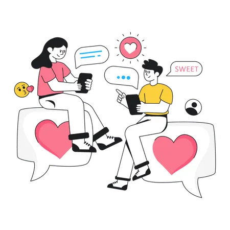 Casal conversando on-line  Ilustração