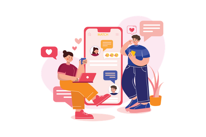 Casal conversando em aplicativo de namoro  Ilustração