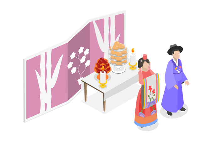 Casal coreano  Ilustração