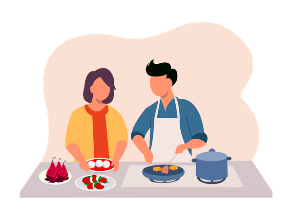 Casal cozinhando juntos  Ilustração