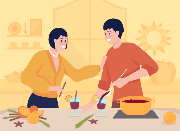 Casal cozinhando juntos  Ilustração