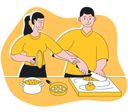 Casal cozinhando juntos  Ilustração